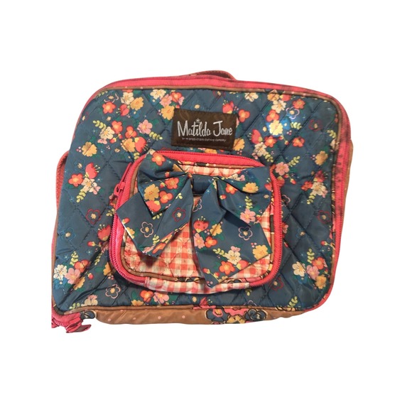 Matilda Jane Other - Matilda Jane Girls Floral Quilted Lunch Box Bag Pink Bow Gingham Lining